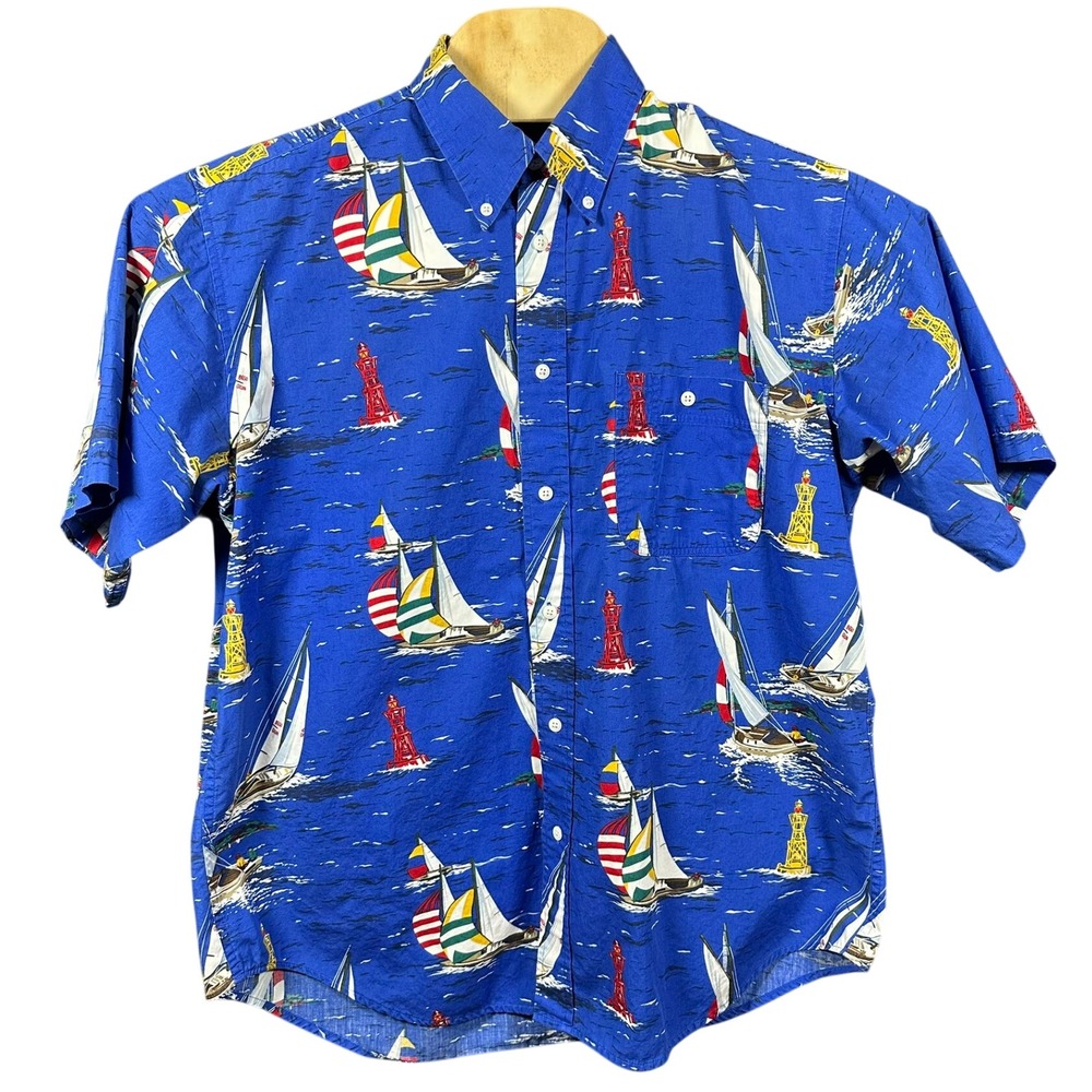 Twickers by Kenneth Gordon Mens Large Blue‎ Sailboat Lighthouse Nautical Shirt